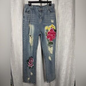 URSIME Embroidered Beaded Jeans Women’s Size Large(waist 31”)Boho Hi Rise
